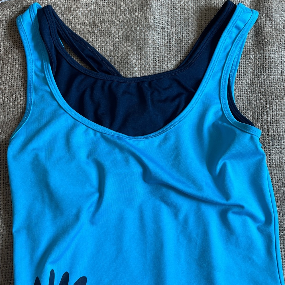 Turquoise Floral Athletic yoga Tank and Royal Blue Top set of 2 long sleeve/tank - Picture 6 of 7